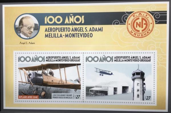 Hoja filatélica y sellos: Centenario del Aeropuerto Internacional “Ángel S. Adami”
